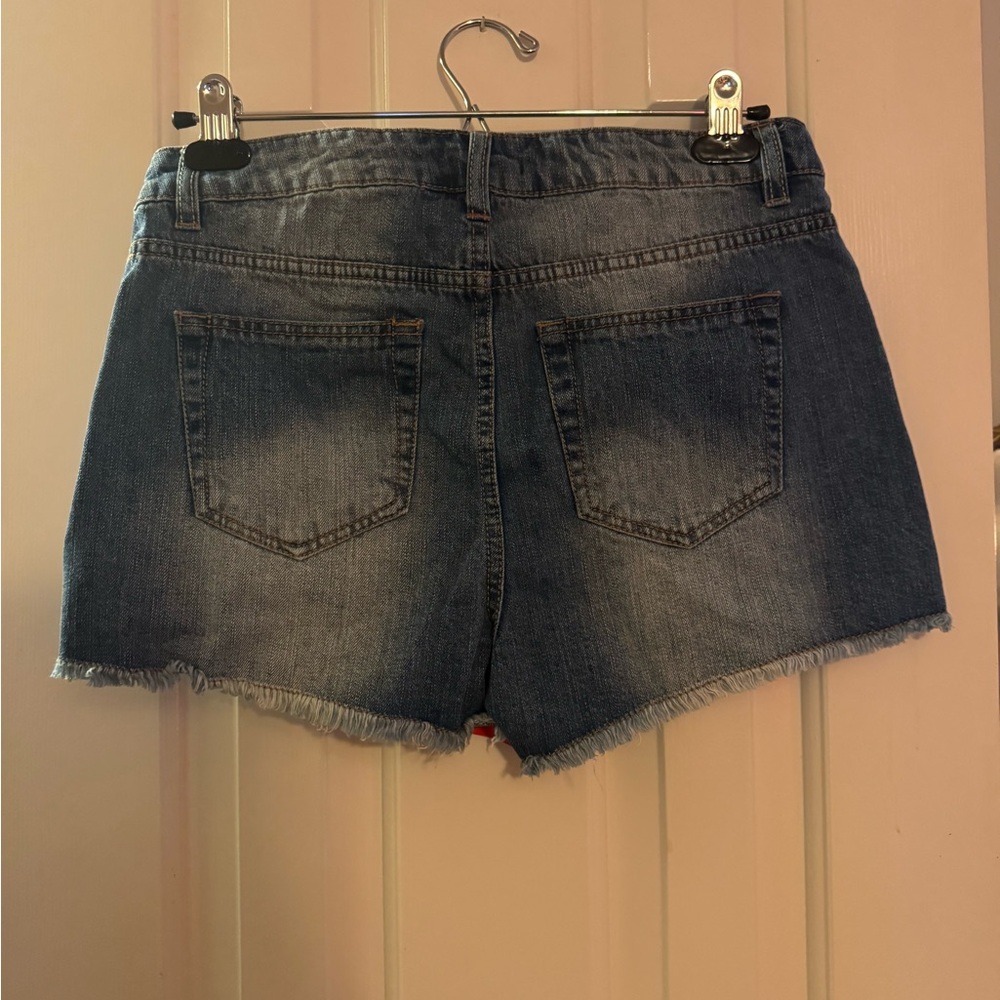 Fire Los Angeles Women’s Distressed American Flag Denim Women Shorts - Picture 2 of 5